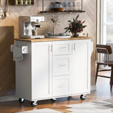 Bellemave® Rolling Kitchen Island with Storage and Rubber Wood Top, 3 Drawer, 2 Slide - Out Shelf and Internal Storage Rack, Spice Rack and Tower Rack - Bellemave